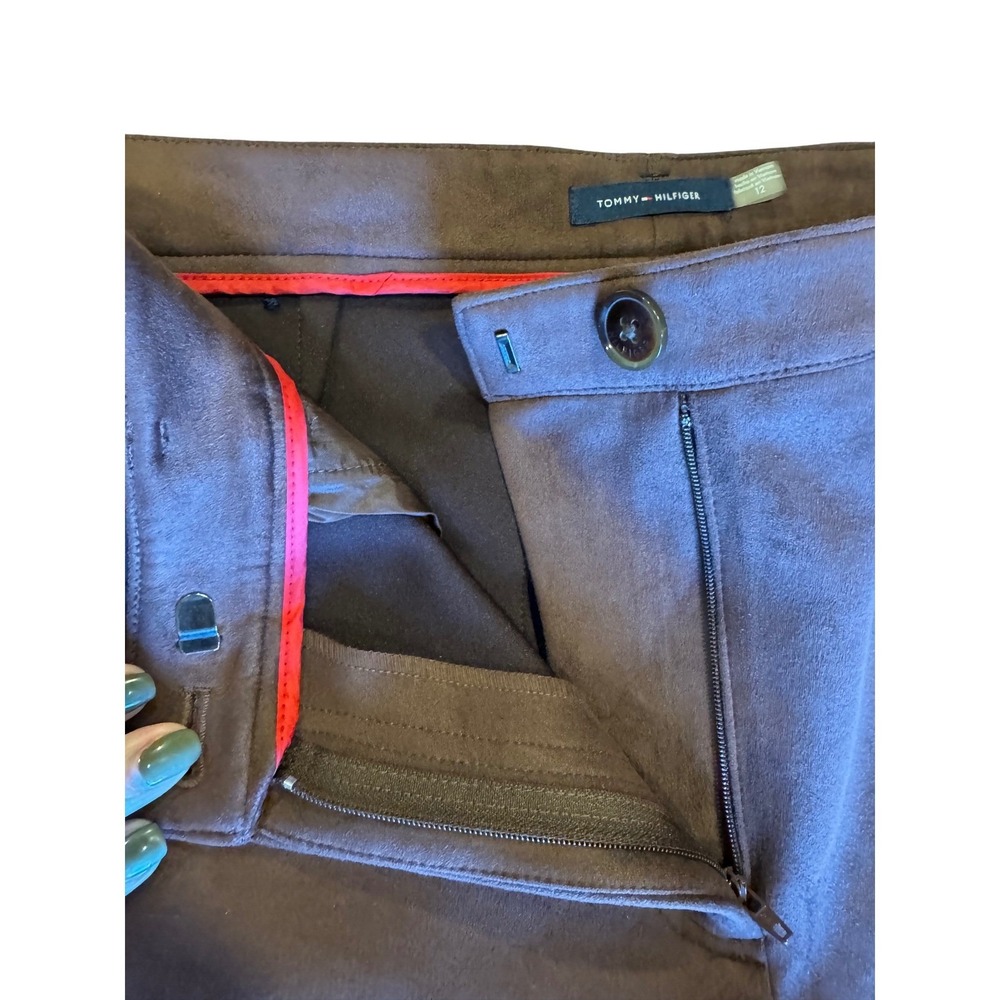 Tommy Hilfiger faux suede Brown Bootcut Stretch Pants women Size 12 - Picture 9 of 11